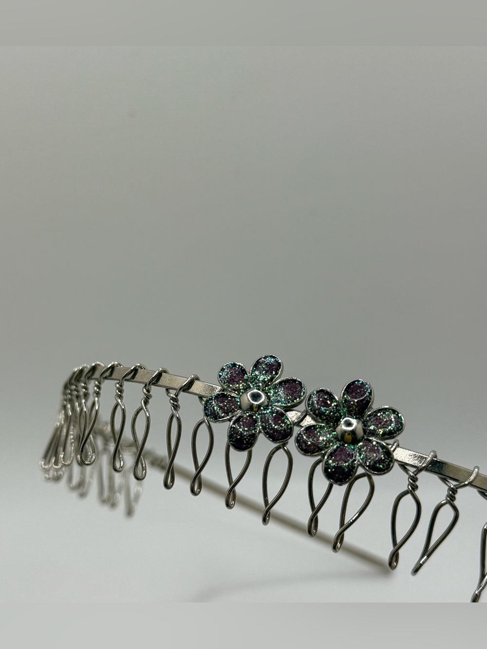 Adult Glitter Flower Hair Comb - Purple & Green Sparkle
